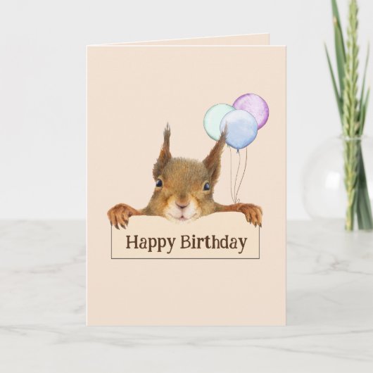 Carte Joyeux Anniversaire Funny Squirrel Balloon Texte P (Devant)
