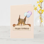 Carte Joyeux Anniversaire Funny Squirrel Balloon Texte P (Fleur jaune)
