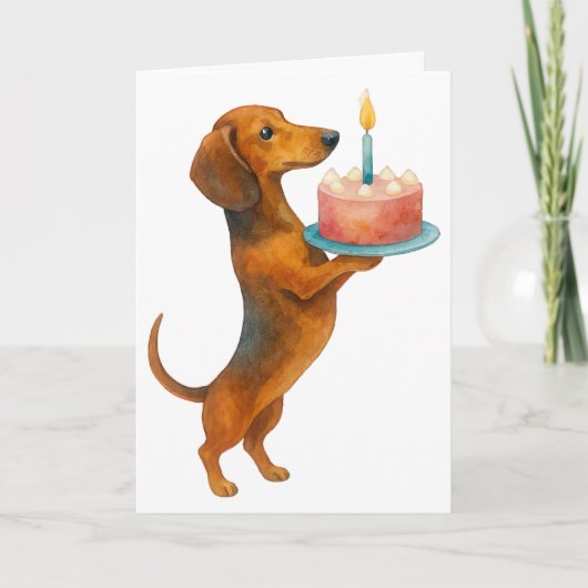 Carte Joyeux anniversaire gâteau chiot teckel chien sauc (Devant)