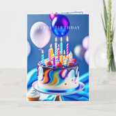 Carte Joyeux Anniversaire Gâteau Coloré Ballons (Devant)