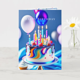 Carte Joyeux Anniversaire Gâteau Coloré Ballons 