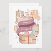 Carte Joyeux anniversaire. Gâteaux de fête et cadeaux (Devant / Derrière)