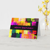 Carte Joyeux anniversaire géométrique carré (Fleur jaune)