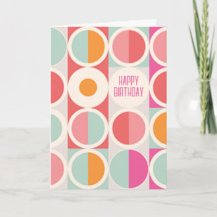 Carte Joyeux Anniversaire   Géométrique Rose Orange Bleu