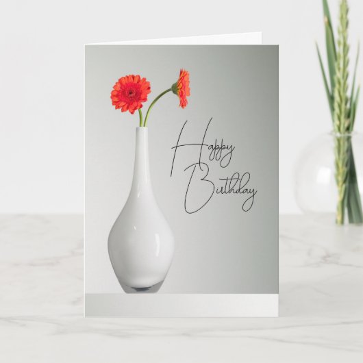 Carte Joyeux Anniversaire | Gerbera Orange en Vase (Devant)