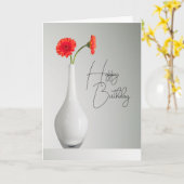 Carte Joyeux Anniversaire | Gerbera Orange en Vase (Fleur jaune)