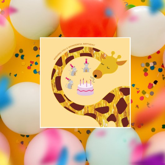 Carte Joyeux anniversaire - Giraffe et amis