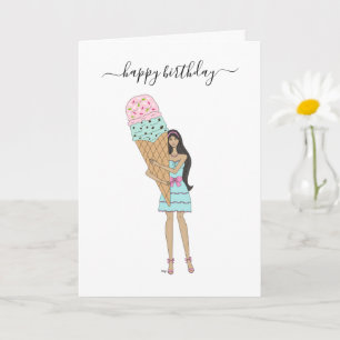 Carte Joyeux anniversaire - Glace Cream Fashion Girl