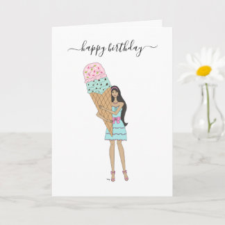 Carte Joyeux anniversaire - Glace Cream Fashion Girl