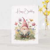 Carte Joyeux Anniversaire Gnome Dans Le Jardin (Fleur jaune)