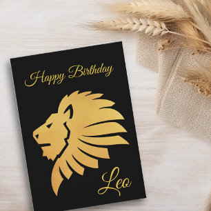 Carte Joyeux anniversaire Gold Leo Zodiac Horoscope Noir