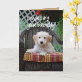 Carte Joyeux Anniversaire Golden Doodle Chiot (Fleur jaune)