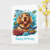 Carte Joyeux Anniversaire Golden Retriever Chien Snorkel (Fleur jaune)