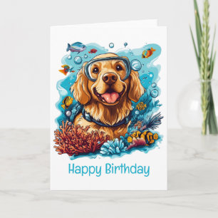 Carte Joyeux Anniversaire Golden Retriever Chien Snorkel