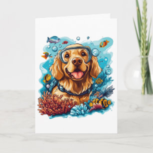 Carte Joyeux Anniversaire Golden Retriever Chien Snorkel