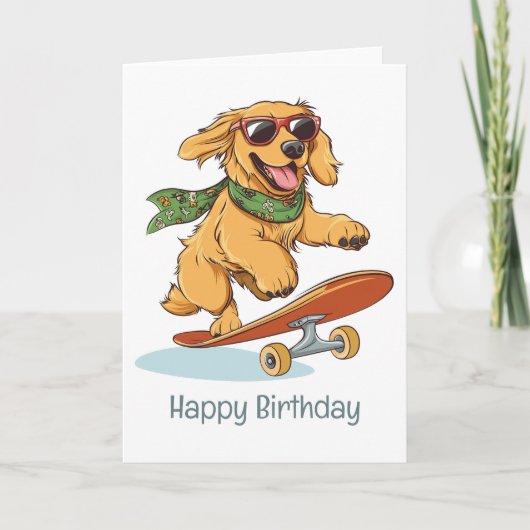 Carte Joyeux anniversaire Golden Retriever Dog Skateboar (Devant)