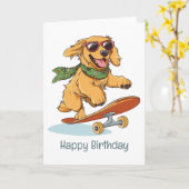 Carte Joyeux anniversaire Golden Retriever Dog Skateboar (Fleur jaune)