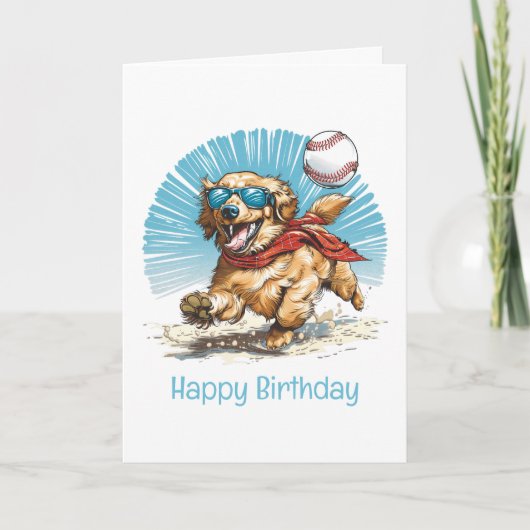 Carte Joyeux Anniversaire Golden Retriever Jouant Au Bas (Devant)