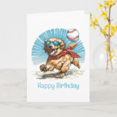 Carte Joyeux Anniversaire Golden Retriever Jouant Au Bas (Fleur jaune)