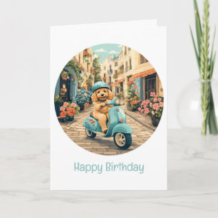 Carte Joyeux anniversaire Goldendoodle Chien équitation 