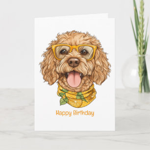 Carte Joyeux Anniversaire Goldendoodle Chien Lunettes de