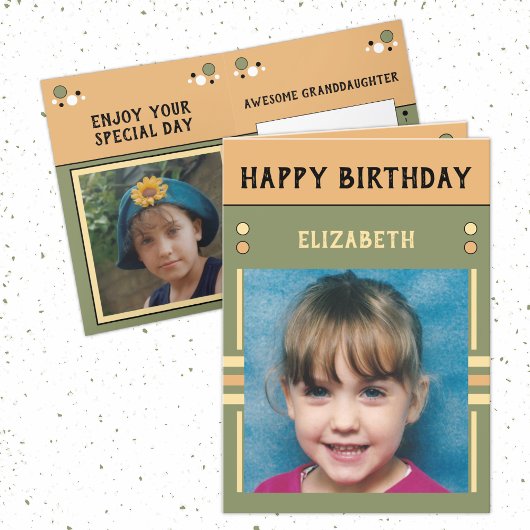 Carte Joyeux anniversaire Grand-fille nom photo vert