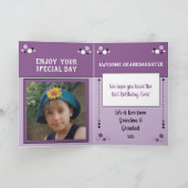 Carte Joyeux anniversaire grand-fille nom photo violet (Intérieur)
