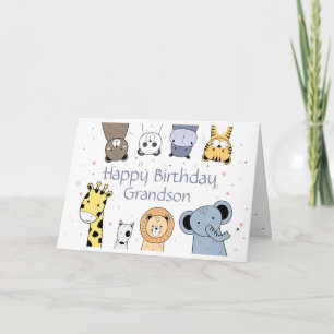 Carte Joyeux Anniversaire Grand-fils Fun Animaux mignons