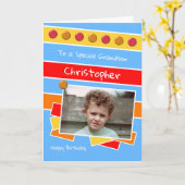 Carte Joyeux anniversaire Grand-fils rouge bleu jaune ph (Fleur jaune)