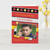 Carte Joyeux anniversaire grand-fils rouge et noir photo (Fleur jaune)