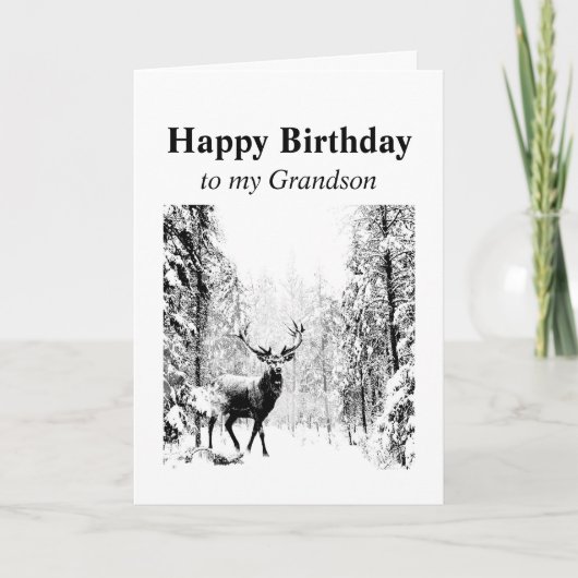 Carte Joyeux Anniversaire Grand-fils Stag Vintage, Cerf (Devant)