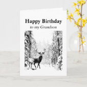 Carte Joyeux Anniversaire Grand-fils Stag Vintage, Cerf (Fleur jaune)