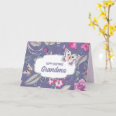 Carte Joyeux anniversaire, grand-mère. Fleurs et papillo (Fleur jaune)