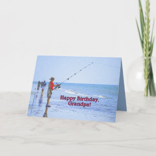 Carte Joyeux anniversaire, grand-père, Pêche sur la plag