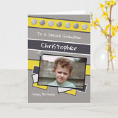 Carte Joyeux anniversaire Grandson gris et jaune photo (Fleur jaune)