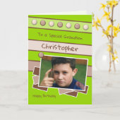 Carte Joyeux Anniversaire Grandson photo verte et brune (Fleur jaune)