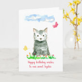 Carte Joyeux anniversaire Grey Kitten Nom personnalisé (Fleur jaune)