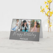 Carte Joyeux anniversaire gris et blanc 3 photo Collage (Fleur jaune)