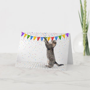 Carte Joyeux Anniversaire Gris Tabby Chat À Confetti