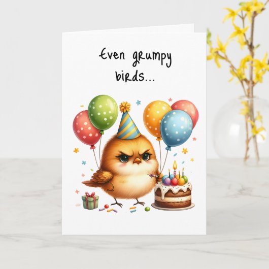 Carte Joyeux Anniversaire Grumpy Bird Cake Casquette de  (Fleur jaune)