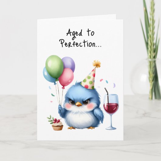 Carte Joyeux Anniversaire Grumpy Bird Cupcake Ballons vi (Devant)