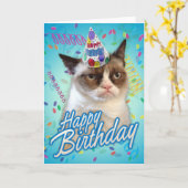 Carte Joyeux Anniversaire Grumpy Cat (Fleur jaune)