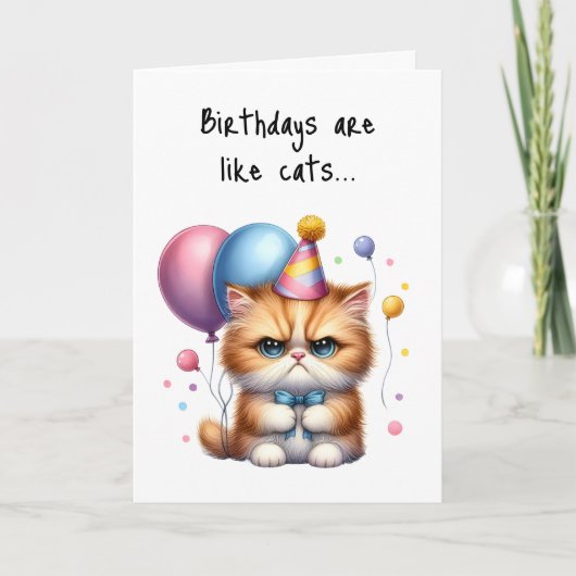 Carte Joyeux Anniversaire Grumpy Chat Blue Bow Cravate B (Devant)