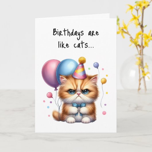 Carte Joyeux Anniversaire Grumpy Chat Blue Bow Cravate B (Fleur jaune)