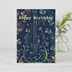 Carte Joyeux Anniversaire - Guitare aux Fleurs Romantiqu