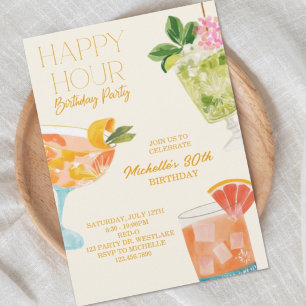 Carte Joyeux Anniversaire Happy Hour, Cocktail, Aquarell