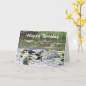 Carte Joyeux anniversaire Hawaiian Common Moorhen, Lily (Fleur jaune)