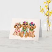 Carte Joyeux anniversaire Hawaiian Goldendoodle Dogs (Fleur jaune)