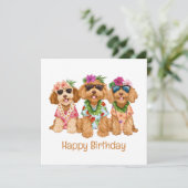 Carte Joyeux anniversaire Hawaiian Goldendoodle Dogs (Debout devant)