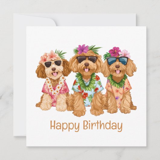 Carte Joyeux anniversaire Hawaiian Goldendoodle Dogs (Devant)